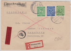 Kontrollrat / West, Mi. Nrn.: 936 u.a. als MiF auf Eilboten- Einschreiben von Tirschenreuth nach Augsburg