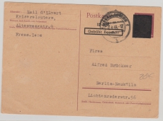 Kontrollrat / West, Not-GS, 12 Pfg. als Postkarte von Kaiserslautern nach Berlin