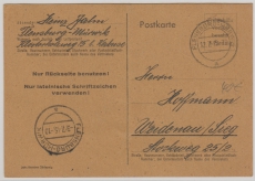 Kontrollrat / West, Not-GS, 6 Pfg. als Postkarte von Flensburg- Mürwik nach Weidenau gelaufen