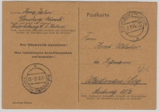 Kontrollrat / West, Not-GS, 6 Pfg. als Postkarte von Flensburg- Mürwik nach Weidenau gelaufen