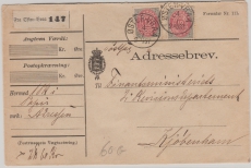 Dänemark, ca. 1900, Paketbegleitbrief frankiert mit 2x 12 Öre, von ÖSTER- VRAA nach Kopenhagen