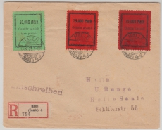 Halle, farbige Gebührenmarken, kpl. Satz verwendet auf Ortsbrief- Einschreiben innerhalb von Halle
