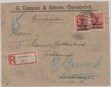 Infla, Mi.- Nr.: 309 (5x, vs. + rs.), reine MeF auf Einschreiben- Fernbrief von Osnabrück nach Lüstringen und zurück!