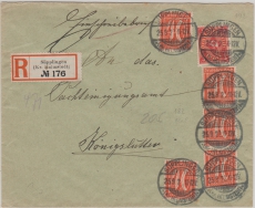 Infla, Mi.- Nr.: 182 (5x) u.a., als MiF auf Einschreiben- Fernbrief von Süpplingen nach Königslutter