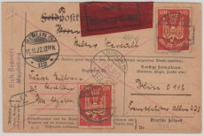 Infla, Mi.- Nr.: 218 (2x), MeF auf Eilboten- Fernpostkarte von Magdeburg nach Berlin