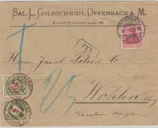 Kaiserreich, Mi.- Nr.: 86 I in MiF mit schweizer Nachportofrankatur auf Auslandsbrief von Offenbach nach Wohlen (CH)