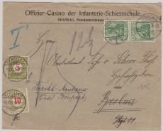 Kaiserreich, Mi.- Nr.: 70 (2x) in MiF mit schweizer Nachportofrankatur auf Auslandsbrief von Spandau in die Schweiz