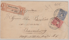 Pfennig, Mi.- Nr.: 41 (vom OR) + 42 als MiF auf Einschreiben von Weissensee bei Berlin (guter Stempel!!!) nach Braunschweig