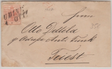 Österreich, Österreichische Post in Italien, 1857, 15 Centes (?) EF von Udine nach Triest