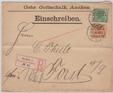 Krone + Adler, Mi.- Nr.: 46 + 49 als MiF, auf Einschreiben- Fernbrief von Aachen nach Forst