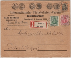 Kaiserreich; 1909, Germania, Mi.- Nr.: 85 I + 86 I + 88 I als MiF, auf Einschreiben- Fernbrief von Dresden nach Trarbach