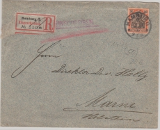 Kaiserreich; 1902, Germania, Mi.- Nr.: 74 als EF auf Einschreiben- Fernbrief von Hamburg nach Marne