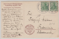 Kaiserreich; 1902, Germania, Mi.- Nr.: 70 (2x) als MeF auf Auslandspostkarte von Dresden nach Fredericia (DK)
