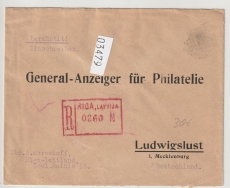 Lettland, 1930, 10 + 50 Santimu als MiF rs. auf Auslandseinschreiben von Riga nach Ludwigslust