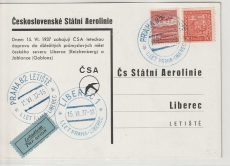 CSSR, 1937, Luftpost- Werbekarte, gelaufen via Luftpost von Prag nach Liberec, nette Werbekarte rückseitig!