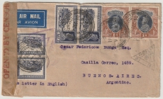 Indien, 1941, 2 Rupien + 37,5 Annas als MiF vs. + rs. auf Auslands- Lupobrief von Tuticorin nach Buenos Aires, via Hong Kong