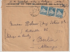 Algerien, 1927, 50 Centimes (3x) MeF auf Auslandsbrief von Oran nach Berlin