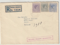 Bahamas, 1939, 7,5 Pence MiF auf Auslands- Einschreiben von Nassau via New York nach Doorn (NL), an Wilhelm II. !!!