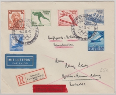 DR, 1936, nette MiF auf Lupo- Elboten- Einschreiben- Fernbrief von Garmisch- Partenkirchen nach Kassel, mit Sonderstempel