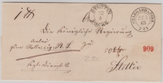 Preussen, 1863, Unfrankierter Paketbegleitbrief von Stargard nach Stettin