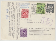 BRD / Österreich, 1972, Mi.- Nr.: 635, u.a. Marken als MiF auf Auslands- Postkarte von Mannheim nach Obertraun (A)