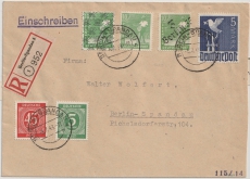 Berlin, 1948, Mi.- Nr.: SBZ 169 (Berlin 55) + Kontrollrat 962, u.a. auf eingeschriebenem Ortsbrief innerhalb Berlin´s