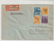 Berlin, 1948, Mi.- Nr.: SBZ 173, 175+ 191 + Bizone- Bandaudruck 6 Pfg., als MiF auf Ortseinschreiben innerhalb Berlin´s