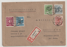 Berlin, 1948, Mi.- Nr.: SBZ 176, 185+ 189 + Bizone- Bandaudruck 12 Pfg. u.a., als MiF auf Ortseinschreiben innerhalb Berlin´s