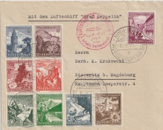 DR, Mi.- Nr.: 675- 83 als Satzbrief- MiF auf Zeppelin- Fernbrief von FF/M nach Magdeburg, via Sudetenlandfahrt 1938