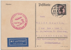 DR, Mi.- Nr.: 382, als Ef auf Zeppelinpostkarte nach Globenstein, via Mittelmeerfahrt 1929
