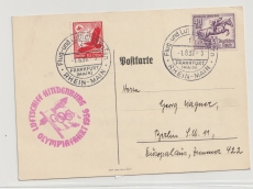 DR, Mi.- Nr.: 530 + 616, als MiF auf Zeppelinpostkarte von FF/M nach Berlin, via Olympiafahrt 1936