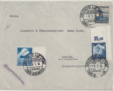 DR, Mi.- Nr.: 568, 603 + 606, als MiF auf Zeppelinbrief von / nach Aue, via 1. Nordamerikafahrt 1936, LZ 129