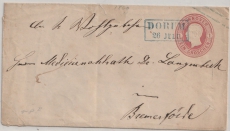 Hannover, 1863 (?), 1 Gr.- GS- Umschlag (U 8 II?), als Fernbrief von Dorum nach Bremervörde (2 bessere Stempel!!!)