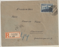 Infla, 1923, Mi.- Nr.: 261 als EF auf Einschreiben- Fernbrief von Hachenburg nach Hannover