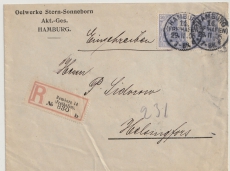 Germania, 1906, Mi.- Nr.: 87Id (2x) als MeF auf Einschreiben- Auslandsbrief von Hamburg nach Helsingfors (Finnland)