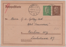 DR, 1934, 55 Rpfg. - Rohrpost- GS, gelaufen innerhalb Berlin´s