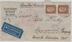 DR, 1934, Mi.- Nr.: 420 (2x) + 437 (rs.) + 549 (rs.) als MiF auf Flugpost- Auslandsbrief von Burgwedel nach Asuncion (Paraguay)