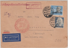 DR, 1935, Mi.- Nr.: 539 + 575 als MiF auf Flugpost- Auslandsbrief von Berlin nach Asuncion (Paraguay)