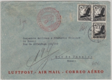 DR, 1934, Mi.- Nr.: 537 (3x) als MeF auf Flugpost- Auslandsbrief von Nürnberg nach Rio de Janeiro (Brasilien)