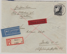 DR, 1937, Mi.- Nr.: 537 als EF auf Einschreiben- Flugpost- Inlandsbrief von Maiz nach Berlin