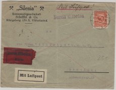 Weimar, 1926, Mi.- Nr.: 342 als EF auf Eilboten- Flugpost- Fernbrief von Königsberg nach Breslau