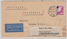 DR, 1938, Mi.- Nr.: 534, als EF auf Luftpost- Auslandsbrief, von Berlin nach Lissabon (Portugal), an Schiffspassagier!