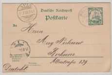 Samoa, 1908,  5 Pfennig- Antwort- GS (Mi.- Nr.: P7) mit Stempel MULIFANUA, gelaufen nach Bochum, interessanter Text!