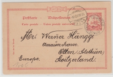 Kiautschou, 1902, 10 Pfennig- GS (Mi.- Nr.: P2) mit Stempel Tsingtau gelaufen nach Olten (CH), seltene Destination!