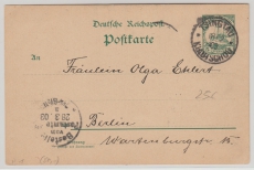 Kiautschou, 1903, 5 Pfennig- GS (Mi.- Nr.: P 1), mit Stempel TSINGTAU, gelaufen nach Berlin