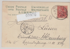 Deutsche Seepost, Linie Hamburg- Westafrika, 1901, XII, Abschlag auf guter Postkarte, mit Mi.- Nr.: 56, nach Hamburg