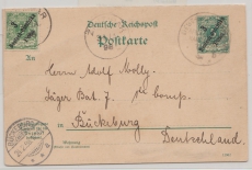 DOA, 1898, Antwort- GS P7 + Mi.- Nr.: 7 als Zusatz, mit Dt. Seepost (b)+ Zanzibar Stempel gelaufen nach Bückeburg