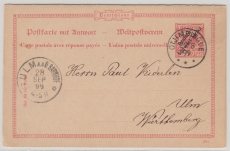 DSWA, 1899, 10 RPfg.- Anwort- GS (Mi.- Nr.: P4), gelaufen von Otjimbingue nach Ulm