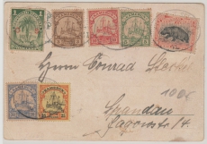 Kamerun / Deutsche Seepost Hamburg Westafrika (VI), 1902 auf Kamerun Mi.- Nr.: 7- 11 + Liberia MiF Postkarte nach Spandau