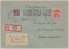 18 a u.a. in MiF auf E.- Brief von Rostock nach Pirna, tiefstgeprüft Kramp